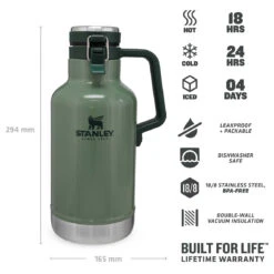 Stanley Classic Vacuum Beer Growler - Water Bottle 10 Stanley Classic Vacuum Beer Growler - Water Bottle -Robe Outdoor Shop stanley classic vacuum beer growler water bottle detail 4